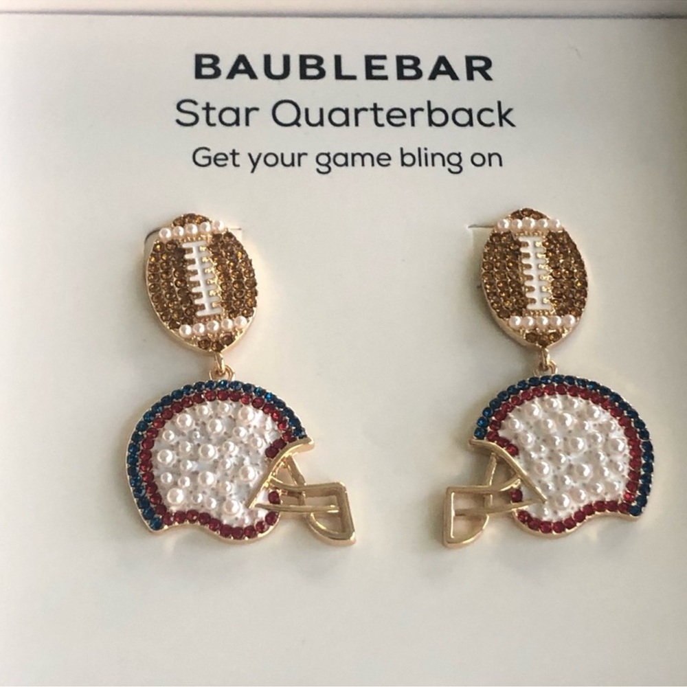 NIB! Football Helmet Earrings Rhinestones & Pearls - Picture 5 of 7